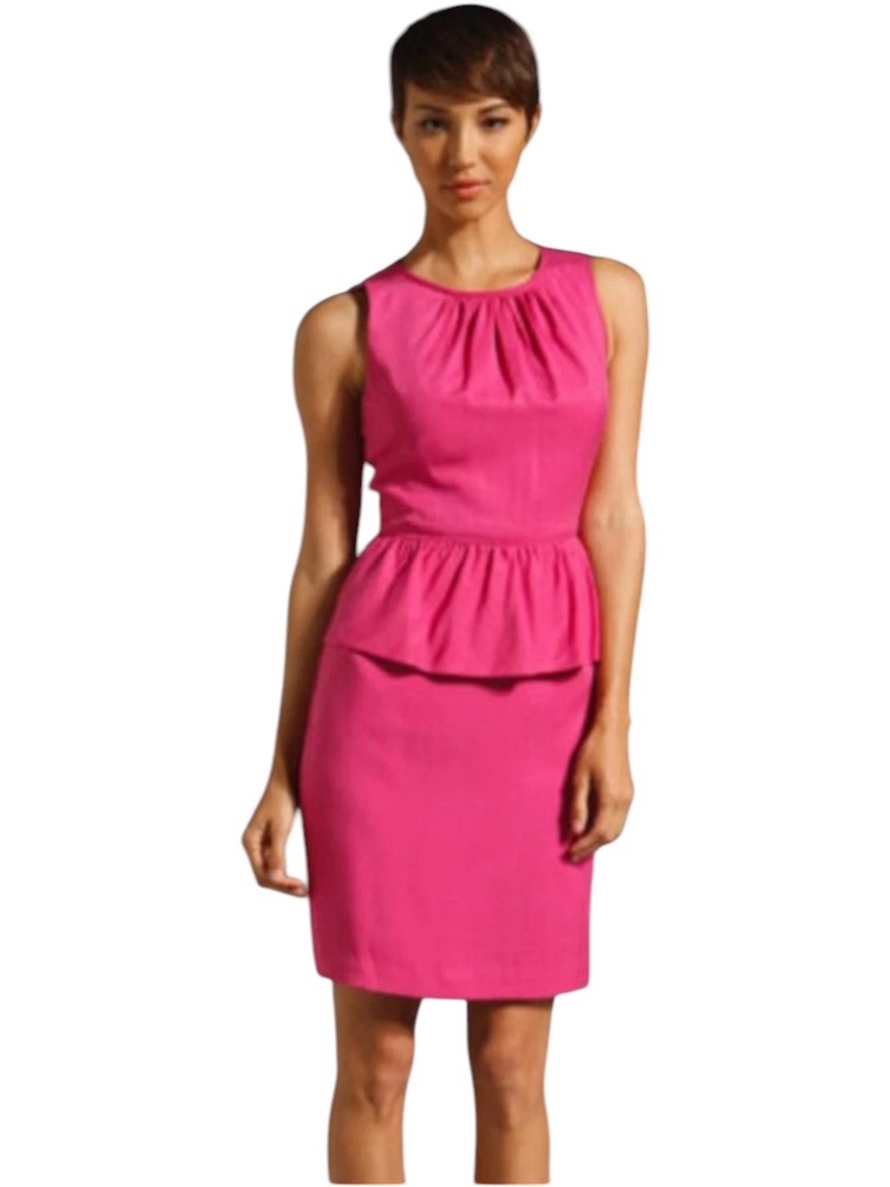 Trina Turk Kiran Ruffle Peplum Tencel Dress, Hot Sari Pink, size 10